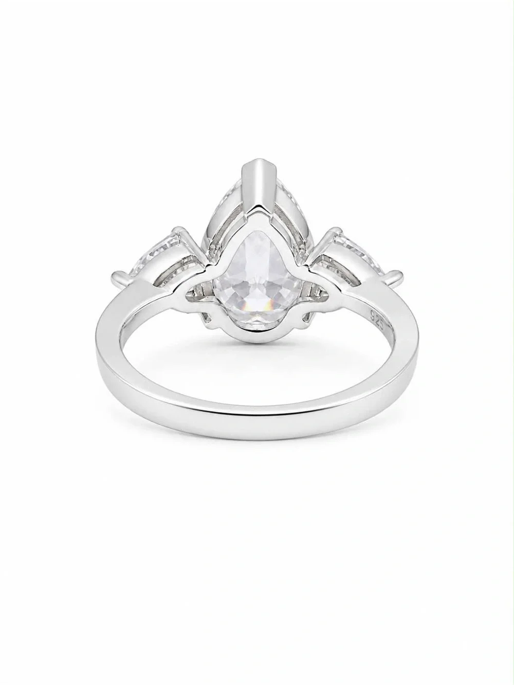 Pear-Shaped White Stone Three-Stone Ring in Silver Tone